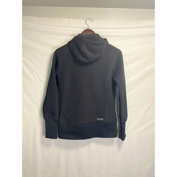Spyder Womens Waffle Knit Full Zip Lined Sport Jacket Hooded Black Size Medium - Picture 2 of 4